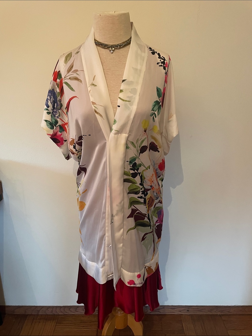 Mason White Floral Satin Kimono Top